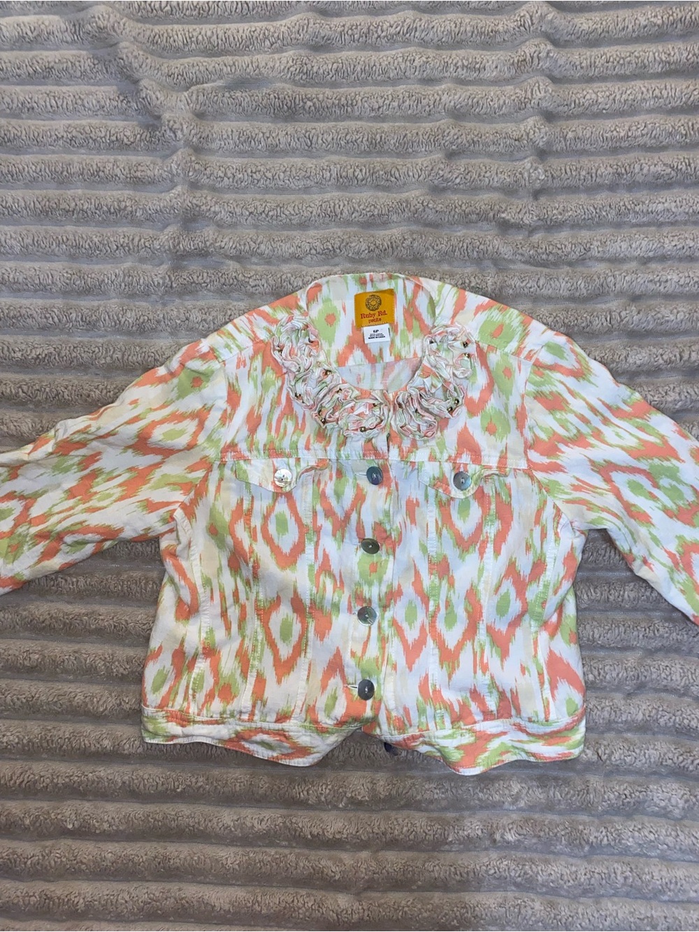Ruby Rd. Cotton Ikat Print Jacket in Coral, Lime and White